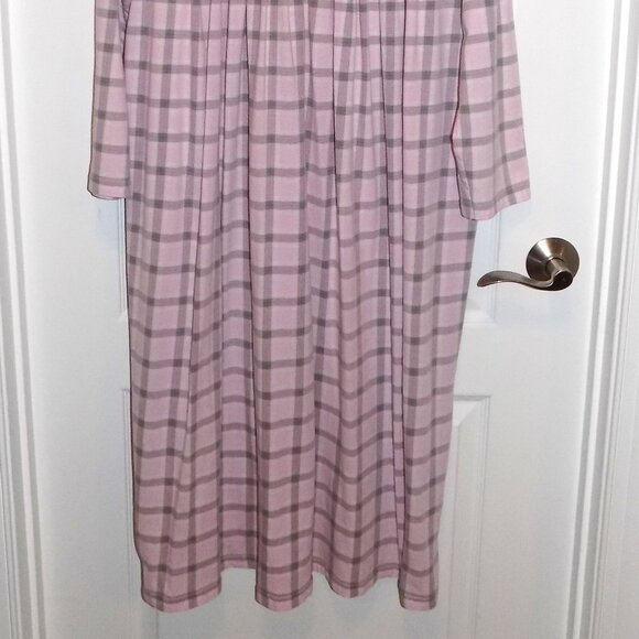 REBECCA MALONE Womens Large Long Cotton Knit Night Gown Pink Gray Plaid Lace - Picture 2 of 7